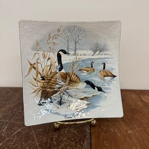 Vintage Canada Geese Decorative Plate‎ Copper Backing Square Display